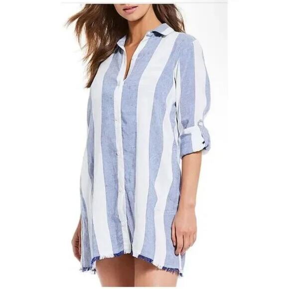 Tommy Bahama Dresses & Skirts - Tommy Bahama Rugby Beach Striped Print Boyfriend Cover-Up Shirt Dress Large